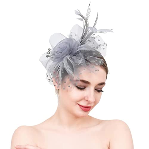 Fascinator Hochzeit Women's Vintage Accessories Wedding Tea Party Hair Accessory Flower Fascinator Feather Brooch Corsage Hair Clip Bridal Wedding for Dress Party Cocktail von QIFLY