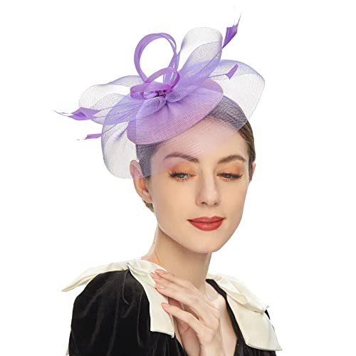 Fascinator Hut Damen Women's Cocktail Fascinators Rhinestone Veil Hair Clip Headband Headpiece Fascinator on Church Banquet Hat Headband von QIFLY