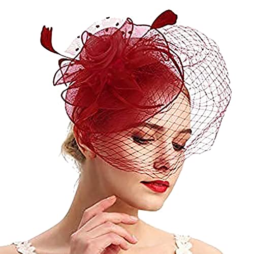 Fascinator Hut Damen Women's Cocktail Fascinators Wedding Hat Flower Fascinator Feather Brooch Corsage Hair Clip Blume Feder Fascinator Hut von QIFLY