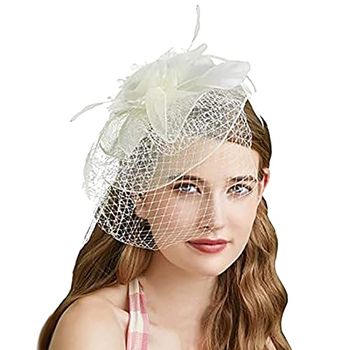 Fascinator Hut Damen Women's Cocktail Fascinators Wedding Hat Flower Fascinator Feather Brooch Corsage Hair Clip Blume Feder Fascinator Hut von QIFLY