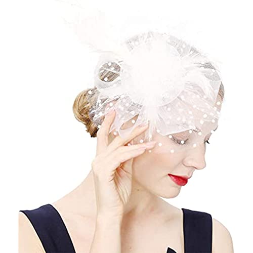 Fascinator Hut Damen Women's Fascinator Hair Clip Hat Ladies’ Cocktail Party Fascinator Headwear Elegant Cocktail Wedding Headbands for Women Girls 1920er Fascinator Stirnband von QIFLY