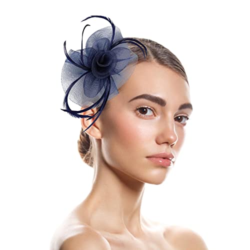 Fascinator Hut Damen Women's Mesh Feathers Clip Pillbox Schleier Hut Flower Feather Tea Party Women Girls Hair Clip Bridal Wedding for Dress Party Cocktail von QIFLY