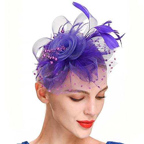 Fascinator Schwarz Damen Elegant Fascinator Haarreif Für Hochzeit Ladies’ Cocktail Party Fascinator Feather Veil Mesh Headband Fascinators 1920s Fascinators Hut von QIFLY