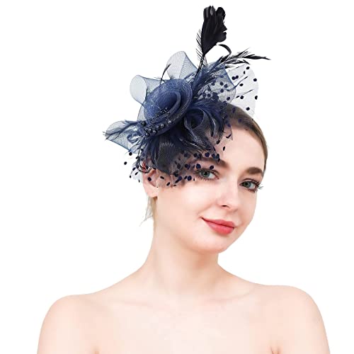 Fascinator Schwarz Damen Fasching Kostüm Accessoires Vintage Banquet Headwear Fascinators Hat Headwear Elegant Cocktail Wedding Headbands for Women Girls Fascinator Hair Clip von QIFLY