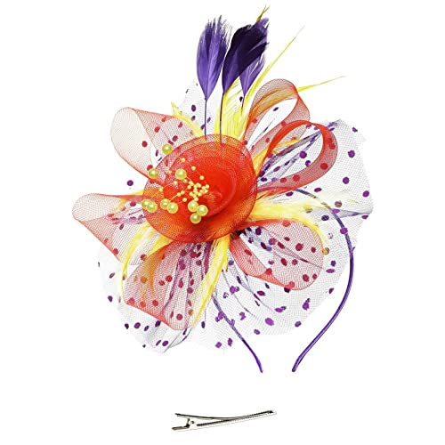 Fascinator Schwarz Women's Fascinator Hair Clip Hat Wedding Bridal Fascinator Hat Flower Feather Tea Party Women Girls Hair Clip Bunker Hat von QIFLY