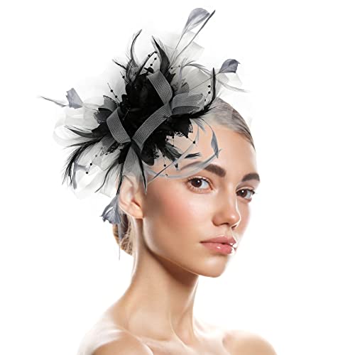 Fascinator Schwarz Women's Fascinator Hat Mesh for Costume Carnival Theme Party Fascinators Pillbox Hat Bridal Wedding for Dress Party Cocktail von QIFLY