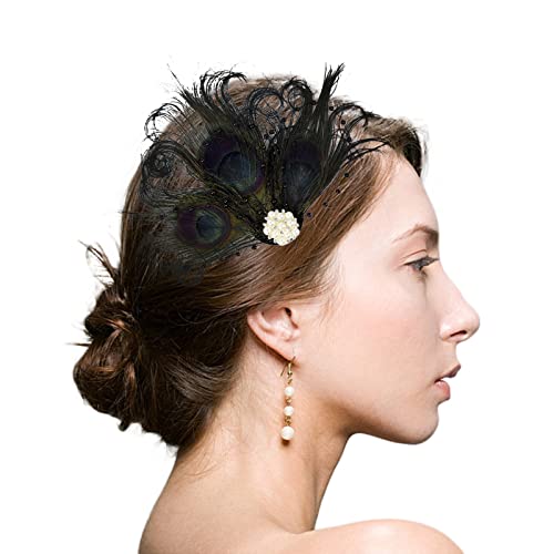 Fascinator Schwarz Women's Vintage Accessories Mesh for Costume Carnival Theme Party Headwear Elegant Cocktail Wedding Headbands for Women Girls Blume Feder Fascinator Hut von QIFLY