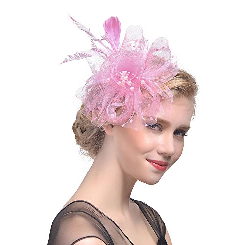 Fascinator Schwarz Women's Vintage Accessories Wedding Cocktail Tea Party for Women and Girls Fascinators Pillbox Hat Blume Feder Fascinator Hut von QIFLY