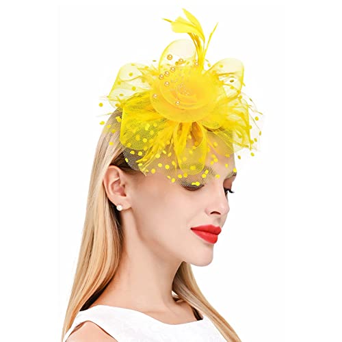 Fascinator Schwarz Women's Vintage Accessories Wedding Tea Party Hair Accessory Flower Feather Tea Party Women Girls Hair Clip 1920s Veil Fascinator Hat for Women von QIFLY