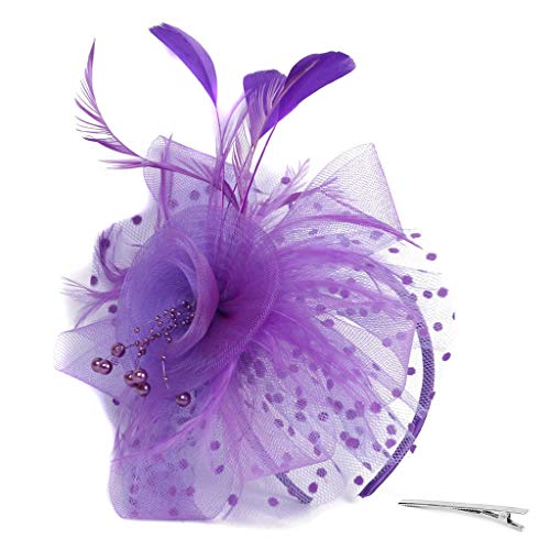 Kopfschmuck Fascinator Damen Fasching Kostüm Accessoires Vintage Banquet Headwear Fascinators Hat Flower Feather Mesh Elegant Bridal Tea Party Hat Fascinator Hüte Für Frauen von QIFLY