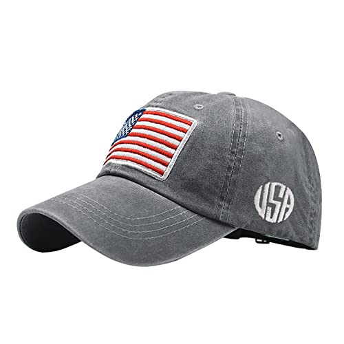 QIFLY Unisex Erwachsene Baseball Cap Grau Flagge Sommer Outdoor Sport Baseballkappe mit USA Flagge und atmungsaktiver Mesh von QIFLY