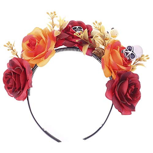 QIIIMSLSS Haarreif mit Totenkopf-Motiv, mehrfarbig, Rose, Blumen-Haarreif von QIIIMSLSS