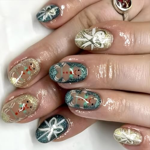 Weihnachtspresse Auf Nägeln Falsche Nägel Mit Designs Kleben Auf Nägel Kurze Acrylnägel Maniküre Nägel Kunst Für Frauen 24pcs von QIIIMSLSS