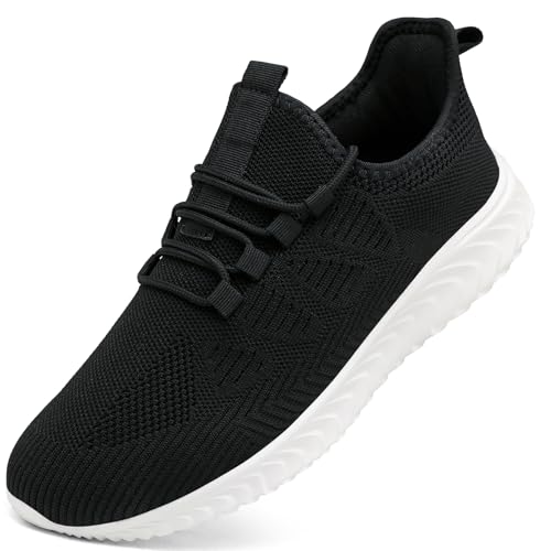 QIJGS Herren Schuhe Laufschuhe Sportschuhe Turnschuhe Sneaker Slip on Wanderschuhe Freizeit Leicht Atmungsaktiv Tennisschuhe Fitnessschuhe Schwarz 42 von QIJGS