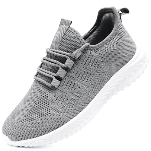 QIJGS Herren Schuhe Sportschuhe Laufschuhe Turnschuhe Sneaker Slip on Wanderschuhe Freizeit Leicht Atmungsaktiv Tennisschuhe Fitnessschuhe Grau 40 von QIJGS