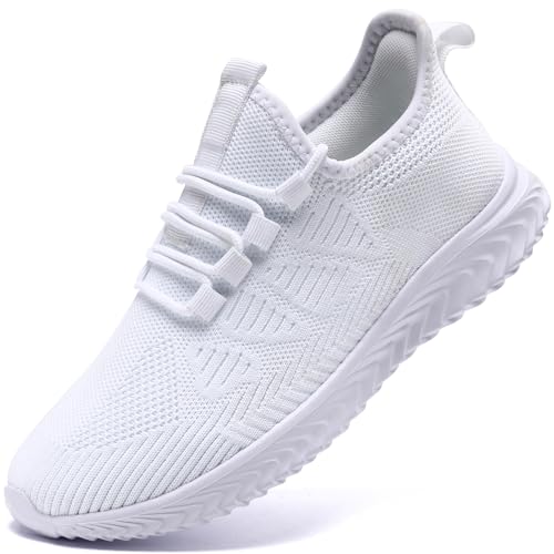 QIJGS Herren Schuhe Sportschuhe Turnschuhe Laufschuhe Sneaker Slip on Wanderschuhe Freizeit Leicht Atmungsaktiv Tennisschuhe Fitnessschuhe Weiß 41 von QIJGS