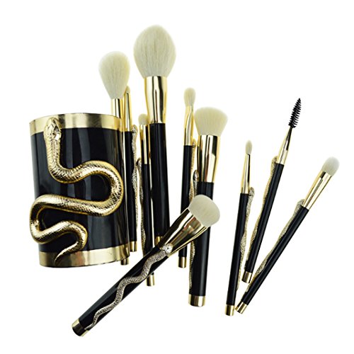 Fashion Damen Make up Pinsel Set Schlange decaration mit Pinsel Tube, 10 PCS Künstliche Wolle Augenbrauen Wimper Pinsel, Lip Pinsel, Eye Shadow Pinsel, CONTOUR Pinsel, Höhe Licht Bürste von QIJIHE