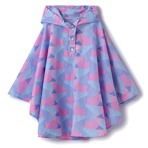 QIKADO Kinder Regenjacke & Regenponcho Wasserdicht Poncho Jacke Regencape für Mädchen Jungen Geometrisches Rosa L/125-150cm von QIKADO