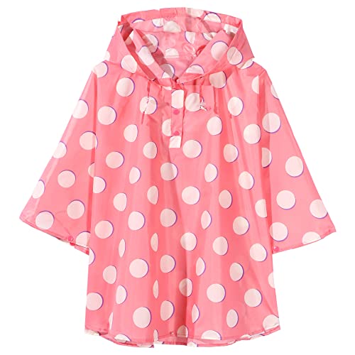 QIKADO Kinder Regenponcho Mädchen Jungen Regencape Regenumhang Regenjacke Ungefüttert mit Kapuze Großer Rosa Punkt/M von QIKADO