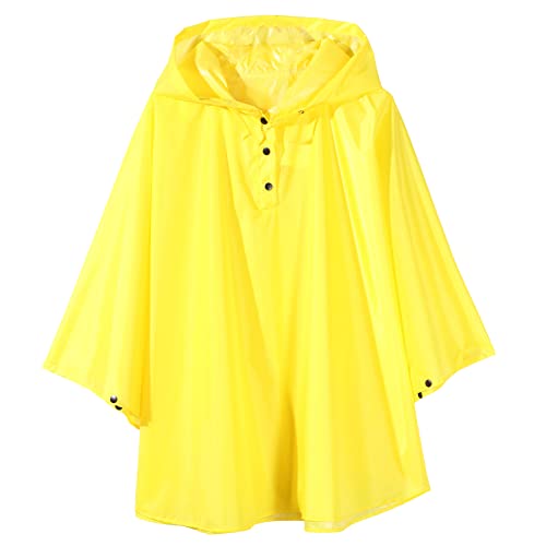 QIKADO Kinder Regenponcho mit Kapuze Tragbar Faltbar Wiederverwendbar für Jungen und Mädchen mit Tragetasche Gelb/M von QIKADO