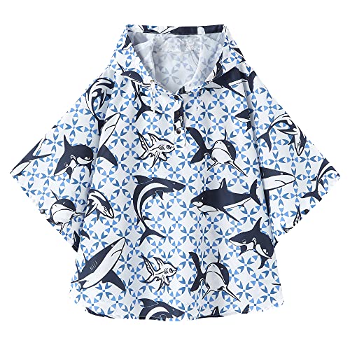 QIKADO Regencape Kinder Cartoon Print Wasserdichte und winddicht Windjacke mit Kapuze Atmungsaktive Schwarzer Hai L 122/128 von QIKADO