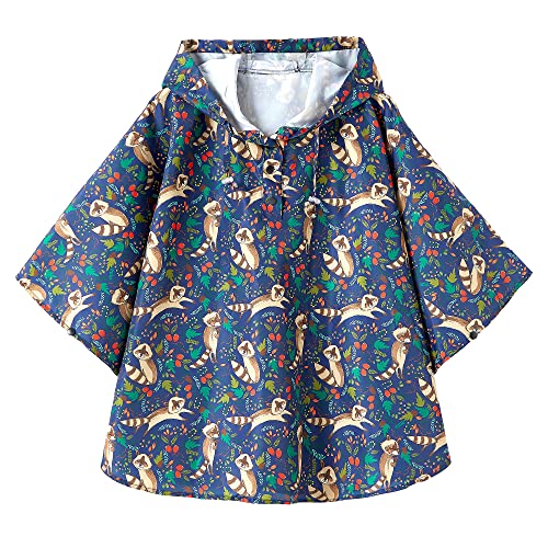 QIKADO Regencape Kinder Mädchen Regenmantel Regenponcho Regenjacke mit Kapuze Wasserdichtes Winddicht Netter Waschbär/L von QIKADO