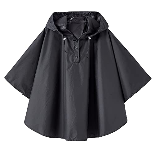 QIKADO Regencape baby unisex Wasserdicht Regenponcho Regenmäntel mit Kapuze für Outdoor Radfahren Wandern Camping Schwarz/L von QIKADO