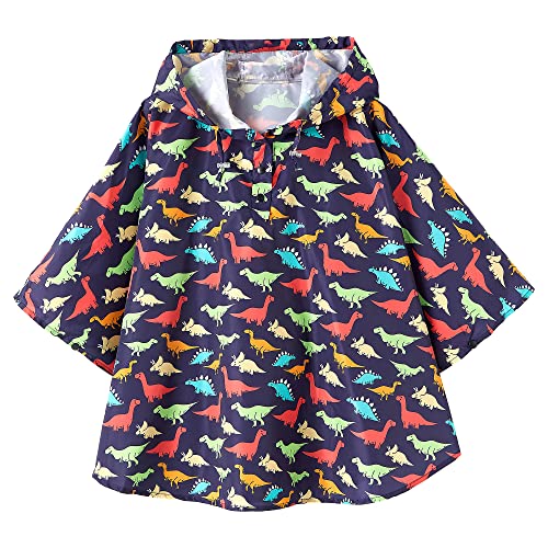 QIKADO Regenmantel Kinder Mädchen Jungen Regenmantel Atmungsaktiv Tierbild Unisex Regenbekleidung Schule Mehrfarbiger Dinosaurier/M von QIKADO