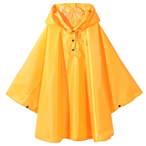 QIKADO Regenponcho Kinder Wasserdicht Fahrrad Wasserabweisend Poncho Jacke Mantel für Jungen Mädchen mit Kapuze Wasserdicht mit Kippschalter im Freien Orange/L von QIKADO