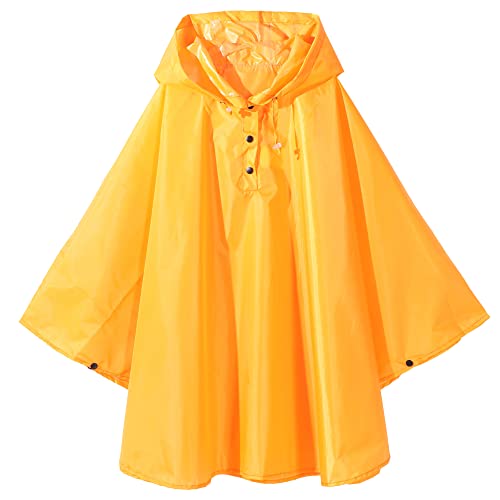 QIKADO Regenponcho Kinder Wasserdicht Fahrrad Wasserabweisend Poncho Jacke Mantel für Jungen Mädchen mit Kapuze Wasserdicht mit Kippschalter im Freien Orange/M von QIKADO