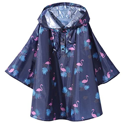 Regenbekleidung Kinder Mädchen Jungen Regenponcho Wasserdicht Rain Poncho Blauer Flamingo M 104/116 von QIKADO