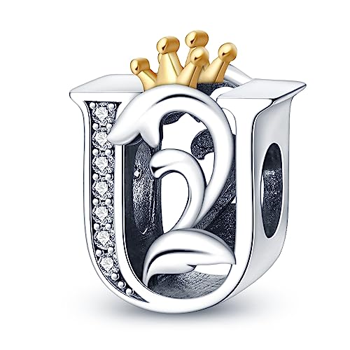 QIKAOLA 925 Sterling Silber Buchstabe Charms A-Z Alphabet Perlen für Pandora Armband und Halskette Silber Charme Perlen Anhänger Kompatibel mit europäischen Armbänder Halskette für Frauen von QIKAOLA