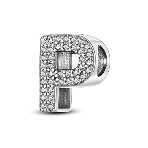 QIKAOLA 925 Sterling Silber Buchstaben Charms A-Z Alphabet Perlen für Pandora Armband und Halskette Cubic Zirkone Charm Perlen Anhänger fit für europäische Armbänder Halskette für Frauen Mädchen von QIKAOLA