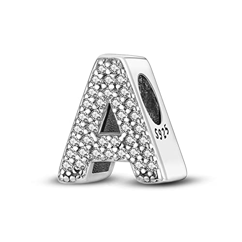 QIKAOLA 925 Sterling Silber Buchstaben Charms A-Z Alphabet Perlen für Pandora Armband und Halskette Cubic Zirkone Charm Perlen Anhänger fit für europäische Armbänder Halskette für Frauen Mädchen von QIKAOLA