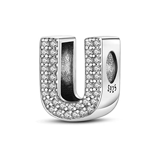 QIKAOLA 925 Sterling Silber Buchstaben Charms A-Z Alphabet Perlen für Pandora Armband und Halskette Cubic Zirkone Charm Perlen Anhänger fit für europäische Armbänder Halskette für Frauen Mädchen von QIKAOLA