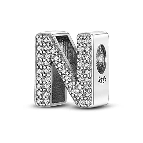 QIKAOLA 925 Sterling Silber Buchstaben Charms A-Z Alphabet Perlen für Pandora Armband und Halskette Cubic Zirkone Charm Perlen Anhänger fit für europäische Armbänder Halskette für Frauen Mädchen von QIKAOLA