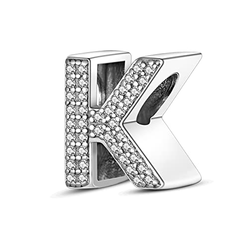 QIKAOLA 925 Sterling Silber Buchstaben Charms A-Z Alphabet Perlen für Pandora Armband und Halskette Cubic Zirkone Charm Perlen Anhänger fit für europäische Armbänder Halskette für Frauen Mädchen von QIKAOLA