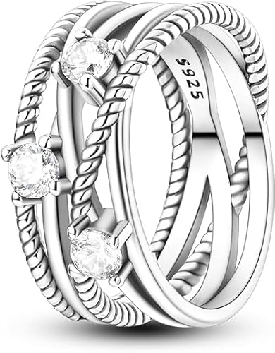 QIKAOLA 925 Sterling Silber Frauen Ring - Mond Stern Evil Eye Bunte Vintage Cubic Zirconia Stapelbar Erklärung für Frauen Mädchen von QIKAOLA