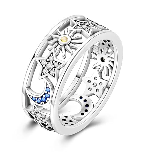 QIKAOLA 925 Sterling Silber Frauen Ring - Mond Stern Evil Eye Bunte Vintage Cubic Zirconia Stapelbar Erklärung für Frauen Mädchen von QIKAOLA