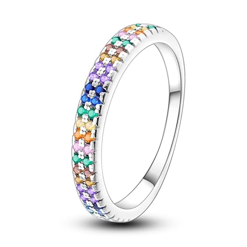 QIKAOLA Sterling Silber Ringe für Frauen - Bunte Statement Cubic Zirkonia Ringe Stapelbar Vintage Größe 6-9 von QIKAOLA