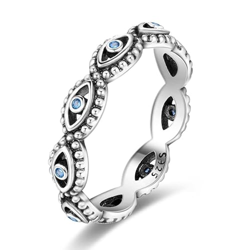 QIKAOLA 925 Sterling Silber Frauen Ringe Mond Stern Ring Evil Eye Ring Bunte Vintage Ringe Cubic Zirkonia Ring Stapelbare Statement Ringe für Frauen Größe 6-9 von QIKAOLA