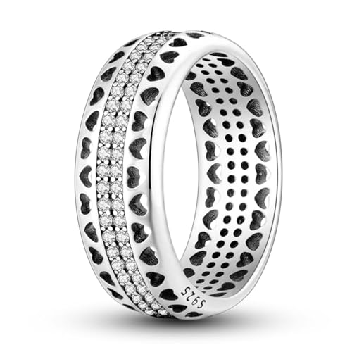 QIKAOLA 925 Sterling Silber Frauen Mond Stern Evil Eye Ring - Bunte Vintage Cubic Zirkonia Stapelbare Statement Ringe für Frauen Größe 6-9 von QIKAOLA