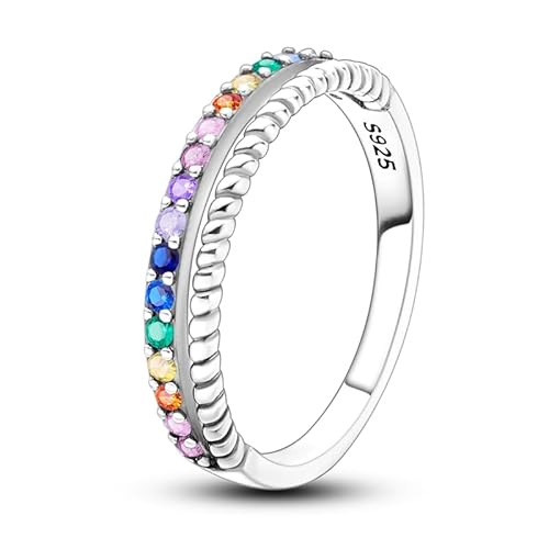 QIKAOLA 925 Sterling Silber Frauen Mond Stern Evil Eye Ring - Bunte Vintage Cubic Zirkonia Stapelbare Statement Ringe für Frauen Größe 6-9 von QIKAOLA