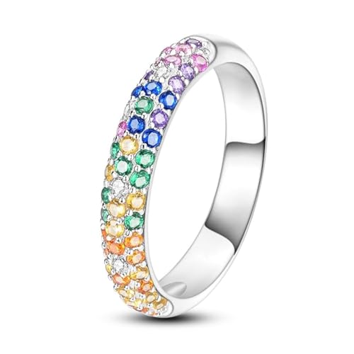 QIKAOLA 925 Sterling Silber Frauen Mond Stern Evil Eye Ring - Bunte Vintage Cubic Zirkonia Stapelbare Statement Ringe für Frauen Größe 6-9 von QIKAOLA