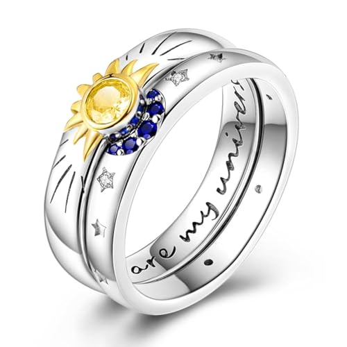 QIKAOLA 925 Sterling Silber Frauen Mond Stern Evil Eye Ring - Bunte Vintage Cubic Zirkonia Stapelbare Statement Ringe für Frauen Größe 6-9 von QIKAOLA