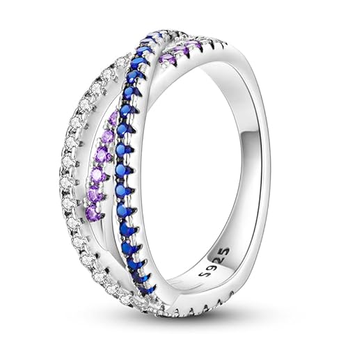 QIKAOLA 925 Sterling Silber Frauen Mond Stern Evil Eye Ring - Bunte Vintage Cubic Zirkonia Stapelbare Statement Ringe für Frauen Größe 6-9 von QIKAOLA
