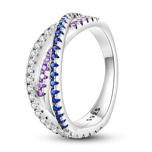 QIKAOLA 925 Sterling Silber Frauen Mond Stern Evil Eye Ring - Bunte Vintage Cubic Zirkonia Stapelbare Statement Ringe für Frauen Größe 6-9 von QIKAOLA