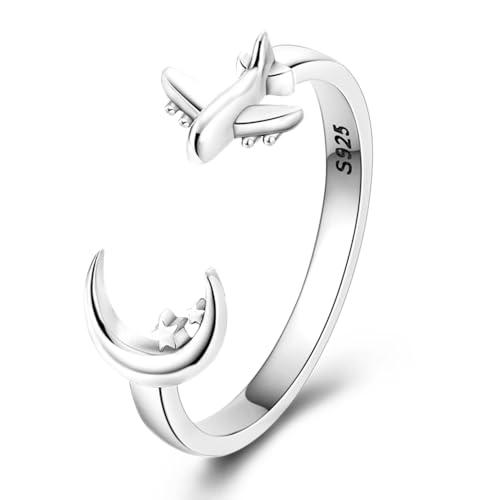 QIKAOLA 925 Sterling Silber Offene Ringe für Frauen Daumenring Stern/Mond/Blume/Schmetterling Zierlicher Ring Stapelbare Ringe Verstellbarer Ring von QIKAOLA