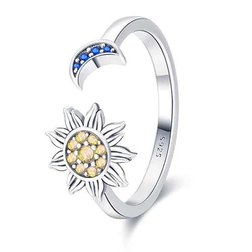 QIKAOLA 925 Sterling Silber Offene Ringe für Frauen Daumenring Stern/Mond/Blume/Schmetterling Zierlicher Ring Stapelbare Ringe Verstellbarer Ring von QIKAOLA