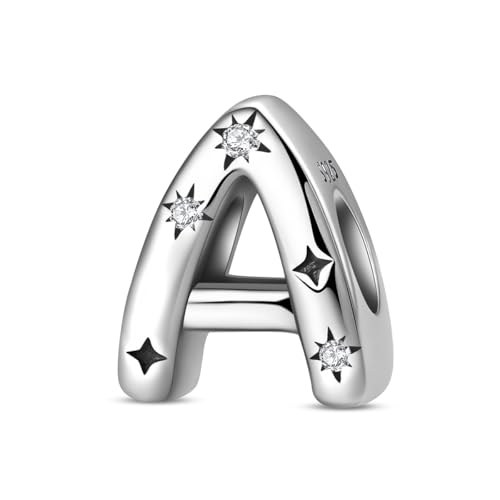 QIKAOLA S925 Sterlingsilber-Buchstaben Charms für Pandora-Armbänder 26 Initialen A-Z Alphabet Anhänger für Damen Schmuck Geschenk von QIKAOLA
